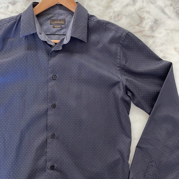 Black Tag Slim Fit Zara Men’s Navy Blue Dress Shirt medium - Picture 4 of 5